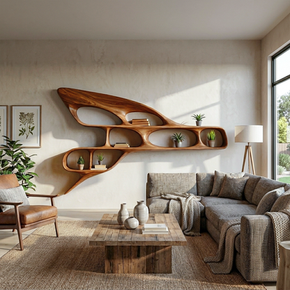 Organic Wooden Wall Bookshelf For Luxury Interior Lynnsnail