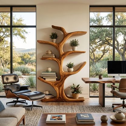 Modern Wood Bookshelf Sculptural Curved Design For Living Room Lynnsnail