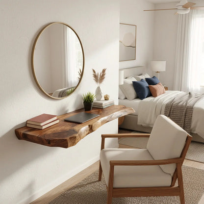 Live Edge Solid Wood Wall Desk for Minimalist Home Workspace Lynnsnail
