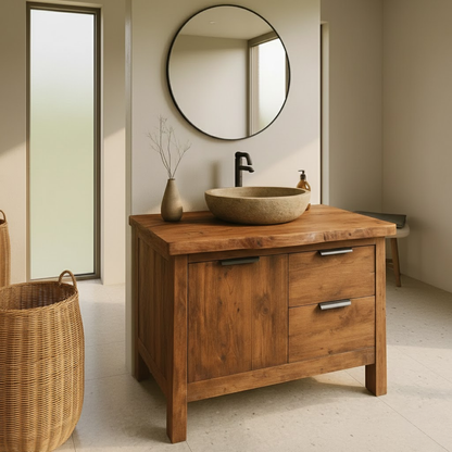 Handcrafted Solid Wood Bathroom Vanity with Live-Edge Top and Modern Drawer Design Lynnsnail