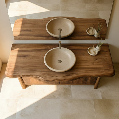 Handcrafted Solid Wood Bathroom Vanity with Live-Edge Walnut Top & Soft-Close Doors Lynnsnail