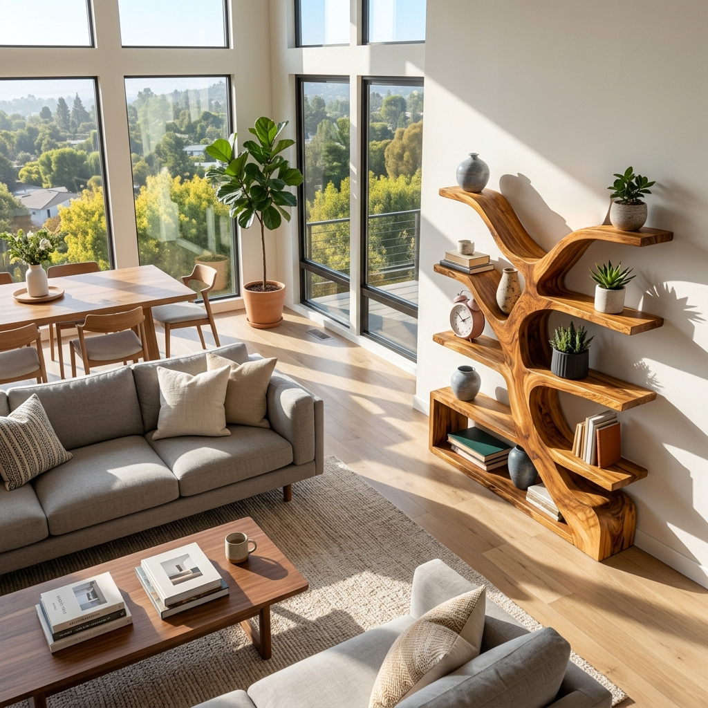 Organic Wooden Bookshelf Branch Form For Home Interior Lynnsnail