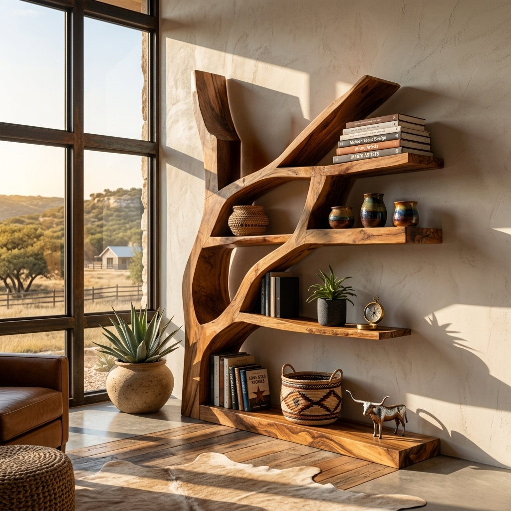 Contemporary Wooden Bookshelf Sculptural Shape For Living Room Lynnsnail