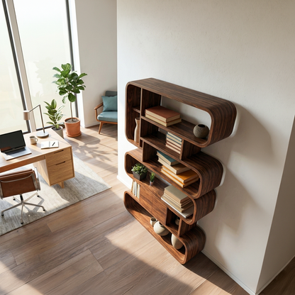 Statement Natural Wood Bookshelf With Rounded Form For Home Lynnsnail