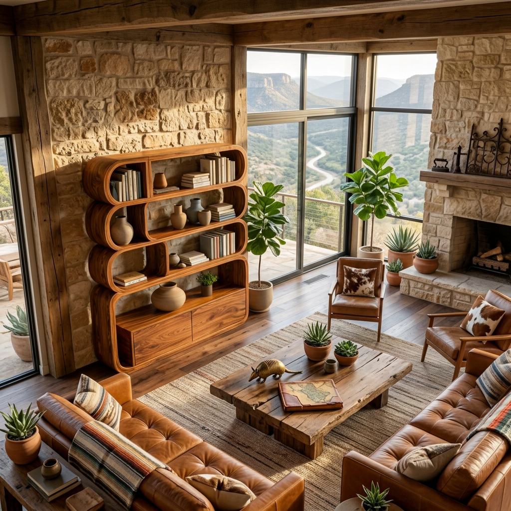 Modern Natural Wood Bookshelf With Curved Structure For Living Room Lynnsnail