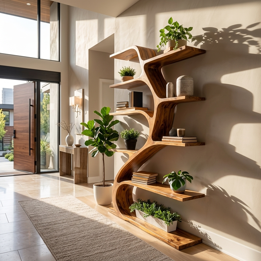 Minimal Natural Wood Bookshelf Branch Design For Interior Space Lynnsnail