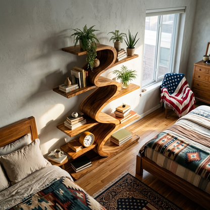 Modern Wooden Bookshelf Flowing Form For Living Room Lynnsnail