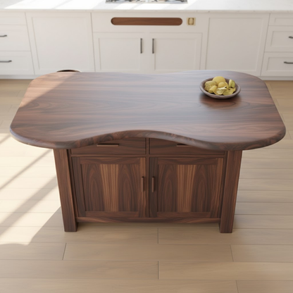 Handcrafted Solid Wood Kitchen Island with Live-Edge Curved Top and Spacious Storage Lynnsnail