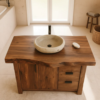Handcrafted Solid Wood Bathroom Vanity with Live-Edge Top and Modern Storage Drawers Lynnsnail