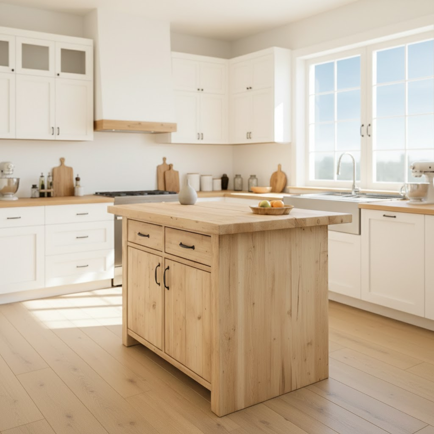 Handcrafted Solid Wood Kitchen Island with Dual Drawers and Spacious Cabinet Storage Lynnsnail