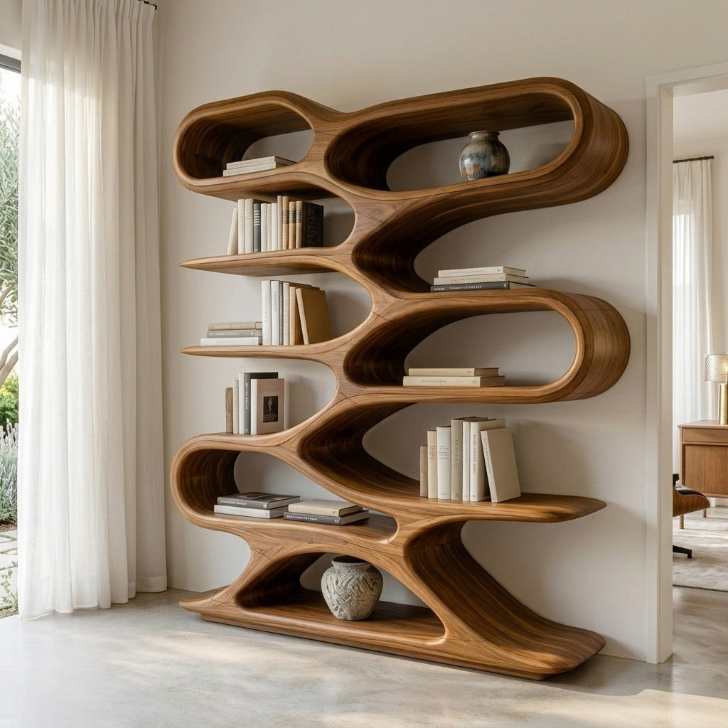 Organic Sculptural Wood Bookcase For Living Room Decor Lynnsnail