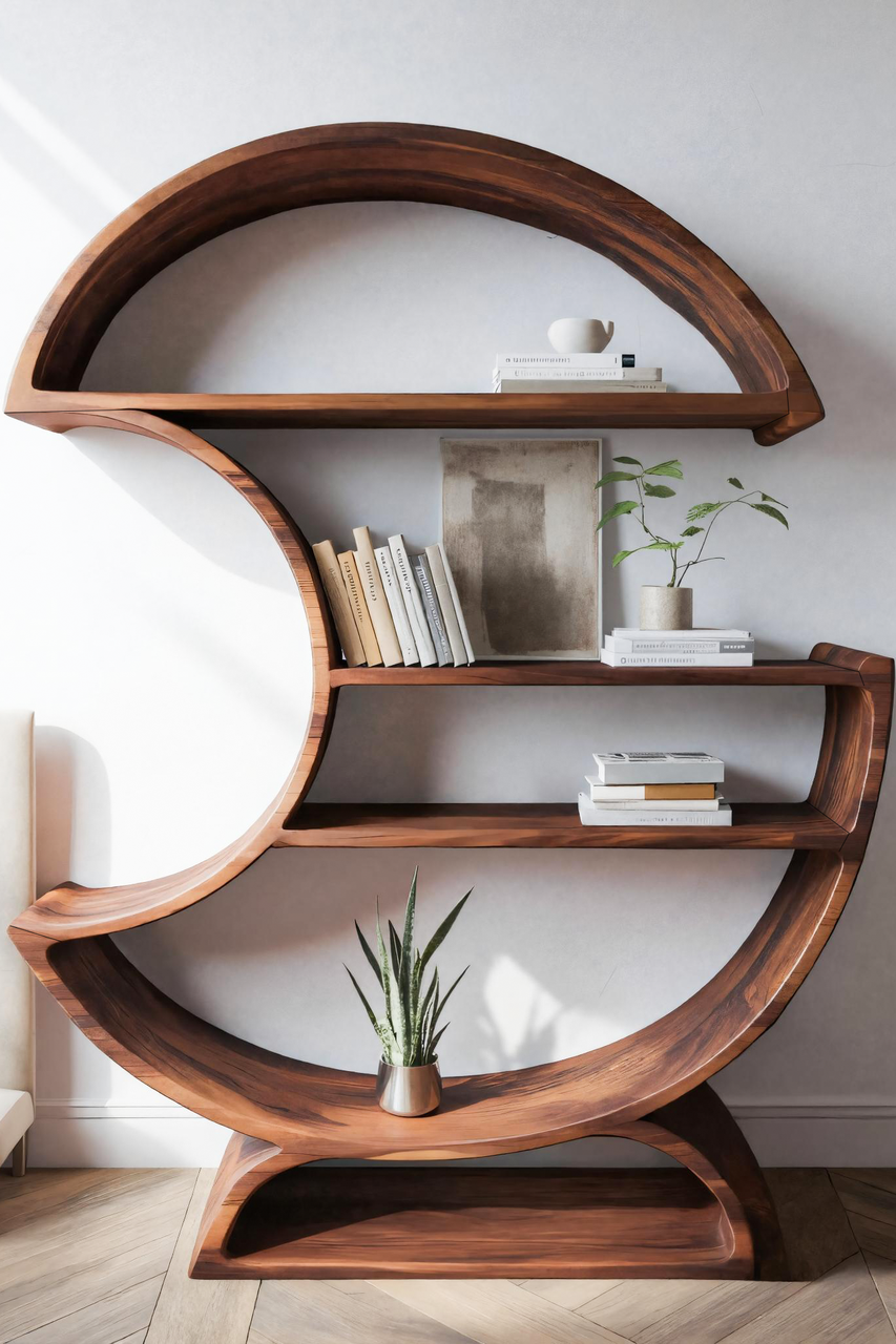 Modern Half Moon Bookshelf For Living Room Or Office Lynnsnail