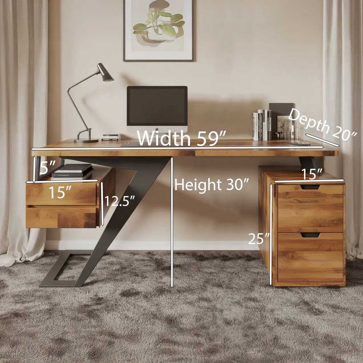 Modern Desk With Z Frame And Drawers For Home Office Lynnsnail