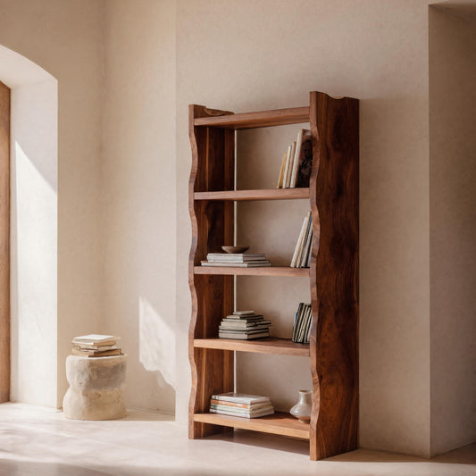 Modern Vertical Bookshelf With Natural Grain Design For Living Lynnsnail