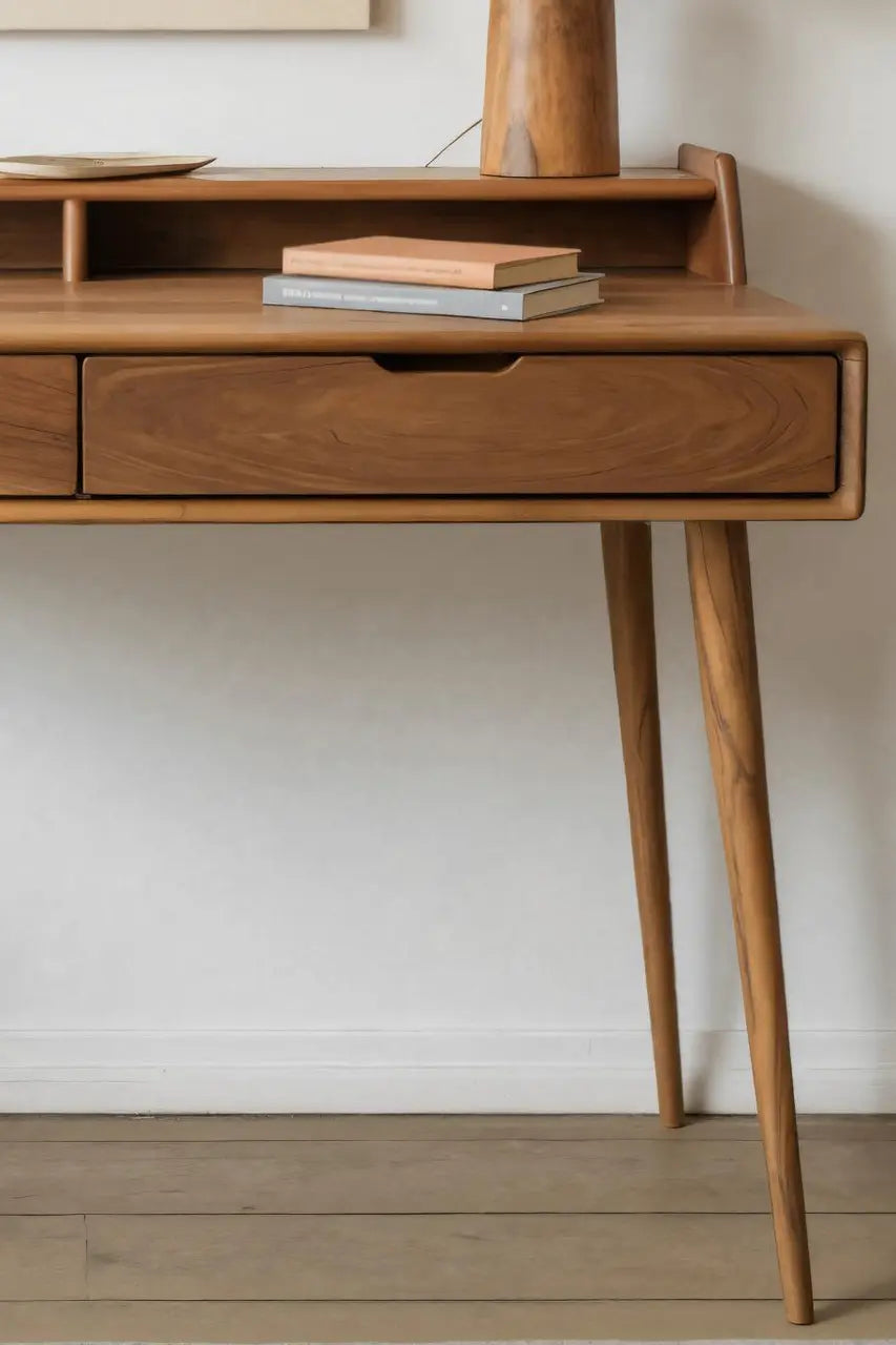 Mid Century Writing Desk With Drawers For Home Office Or Living Room Lynnsnail