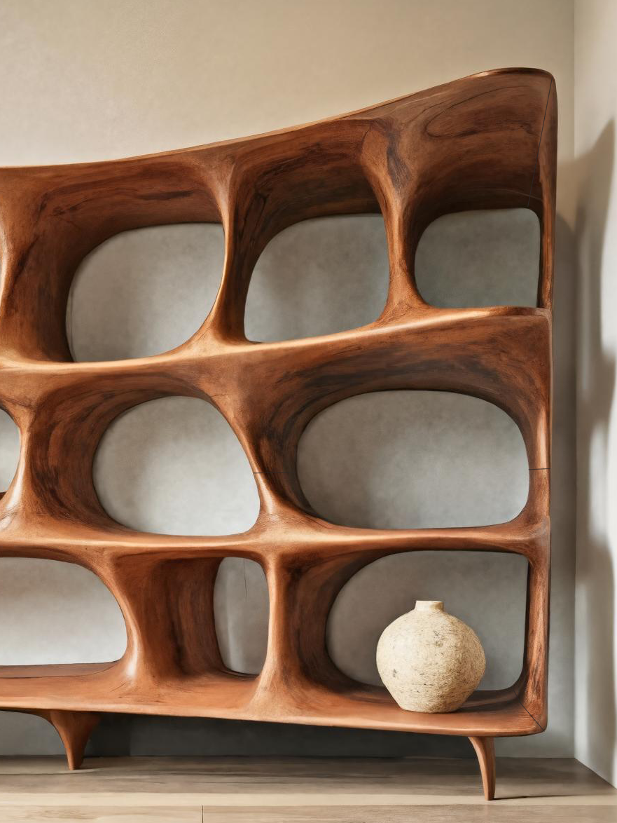 Organic Carved Bookshelf For Living Room Or Office Storage Lynnsnail