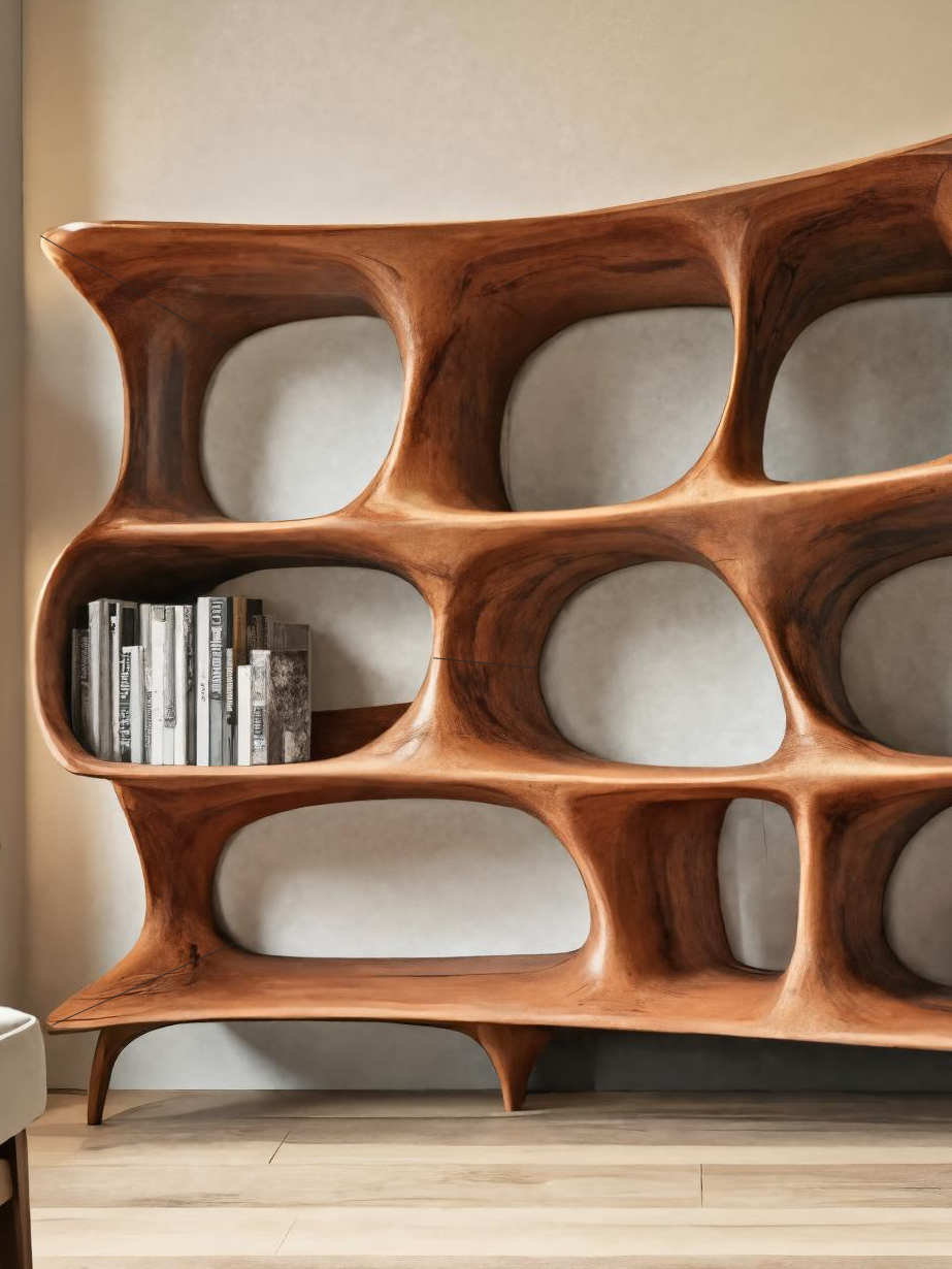 Organic Carved Bookshelf For Living Room Or Office Storage Lynnsnail