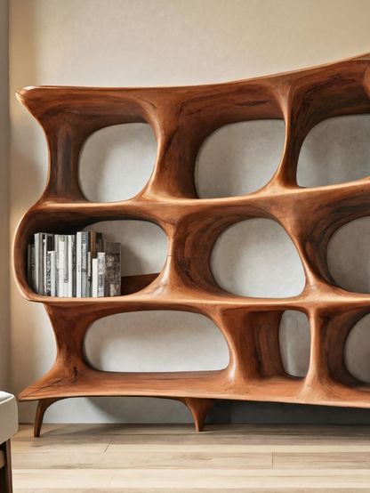 Organic Carved Bookshelf For Living Room Or Office Storage Lynnsnail