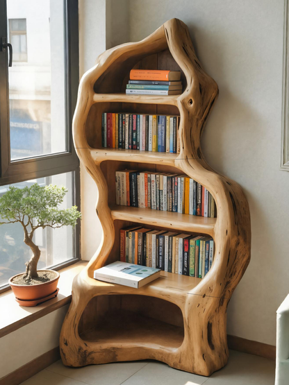 Organic Live Edge Bookshelf For Rustic Living Room Or Office Lynnsnail