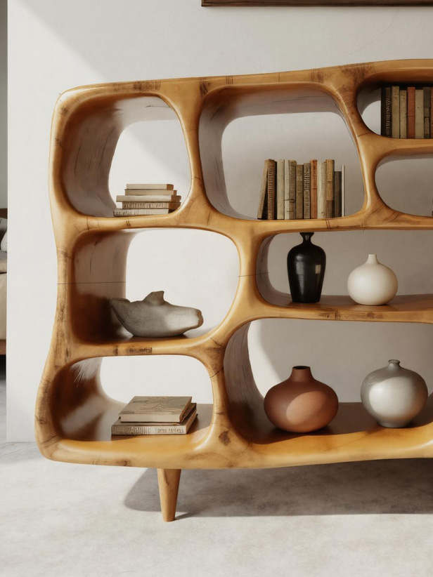 Modern Organic Bookshelf With Open Shelves For Living Room Or Office Lynnsnail