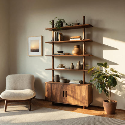 Mid Century Wooden Bookcase With Closed Storage For Living Lynnsnail