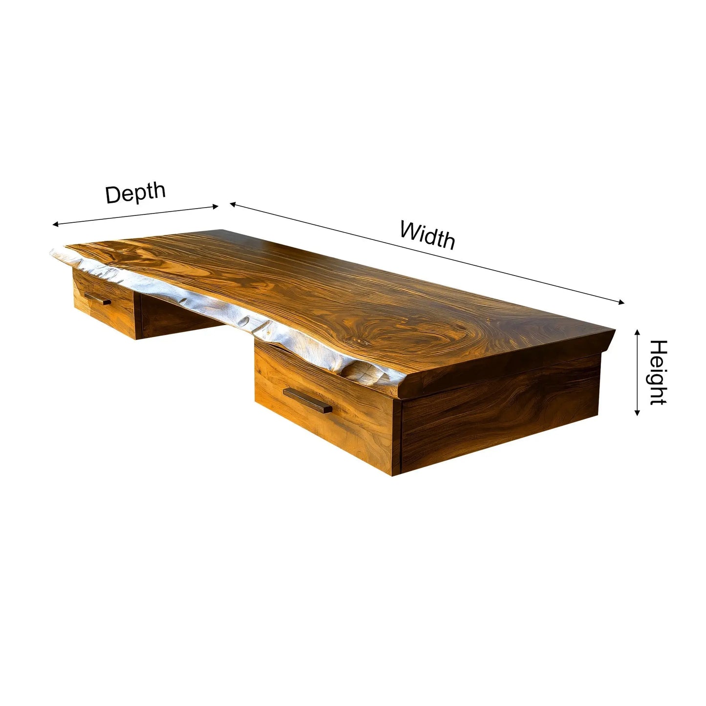 Aelric Live Edge Solid Wood Floating Desk with Drawers Lynnsnail