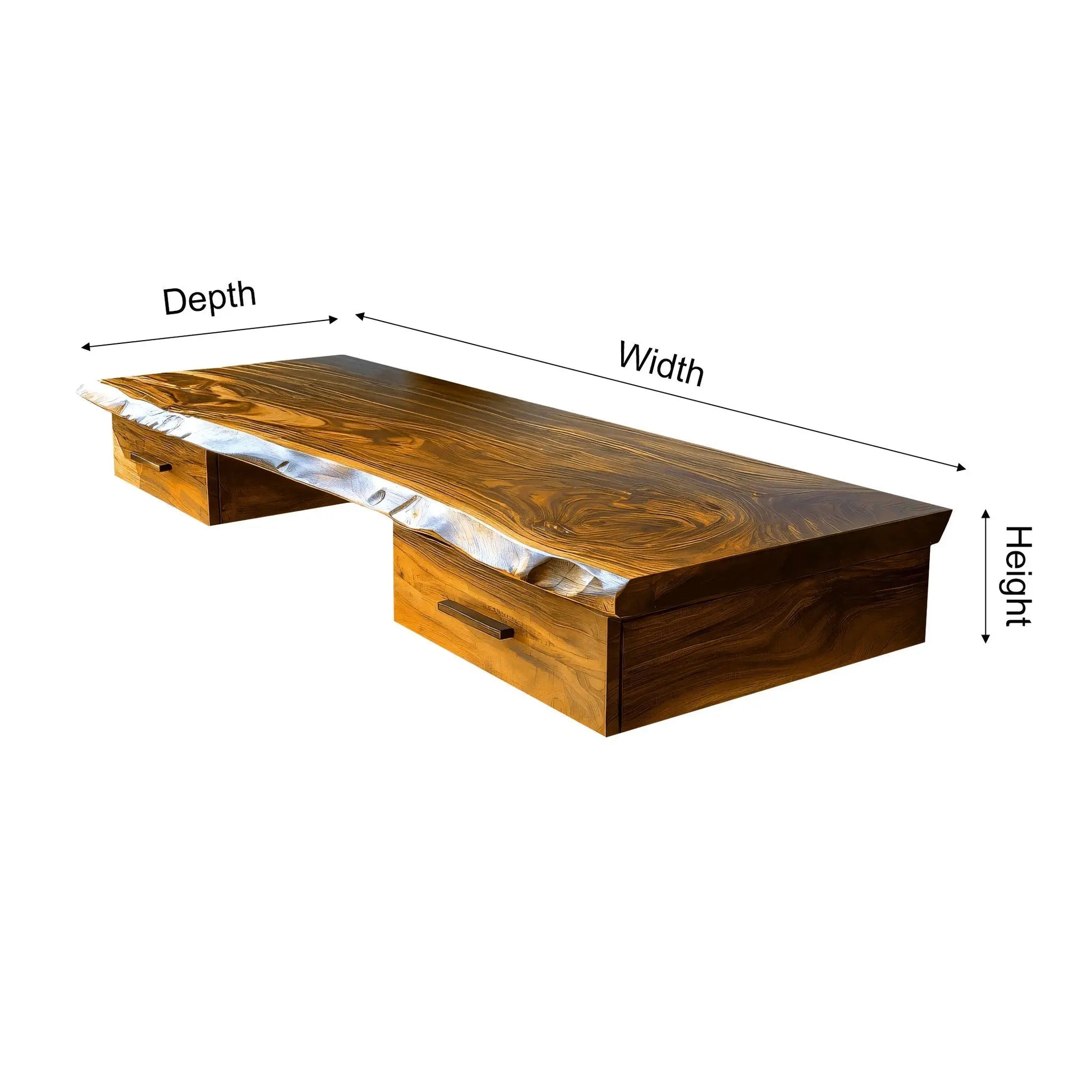 Aelric Live Edge Solid Wood Floating Desk with Drawers Lynnsnail
