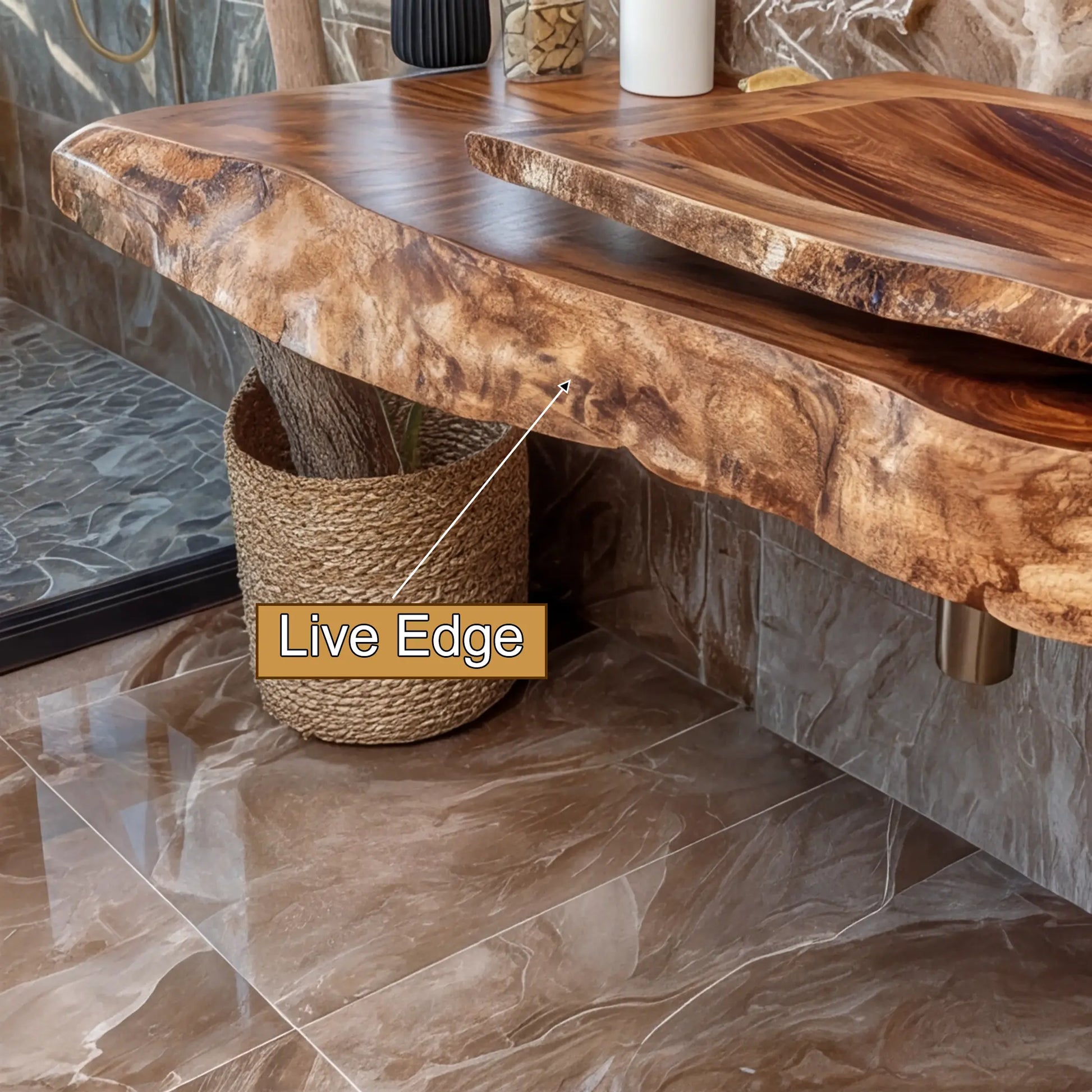 Alvera Live Edge Solid Wood Floating Bathroom Vanity SPA365894 Lynnsnail