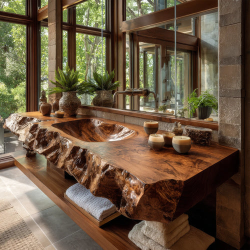 Alveric Sculpted Live Edge Solid Wood Floating Bathroom Vanity with Integrated Sink SPA365248 Lynnsnail