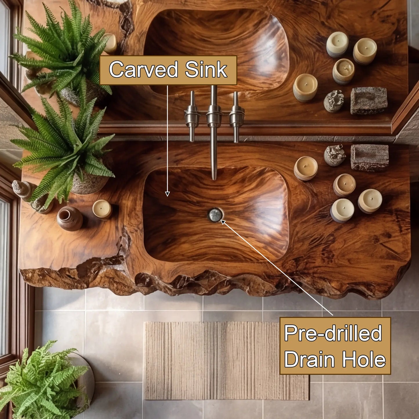 Alveric Sculpted Live Edge Solid Wood Floating Bathroom Vanity with Integrated Sink SPA365248 Lynnsnail