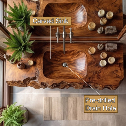 Alveric Sculpted Live Edge Solid Wood Floating Bathroom Vanity with Integrated Sink SPA365248 Lynnsnail