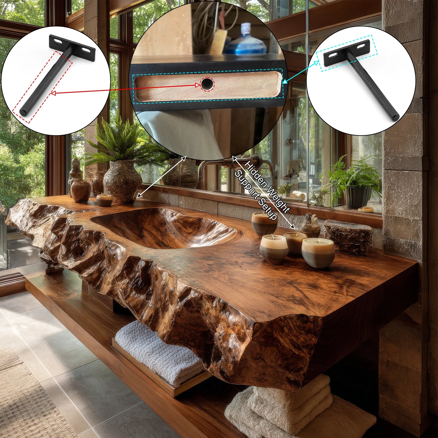 Alveric Sculpted Live Edge Solid Wood Floating Bathroom Vanity with Integrated Sink SPA365248 Lynnsnail