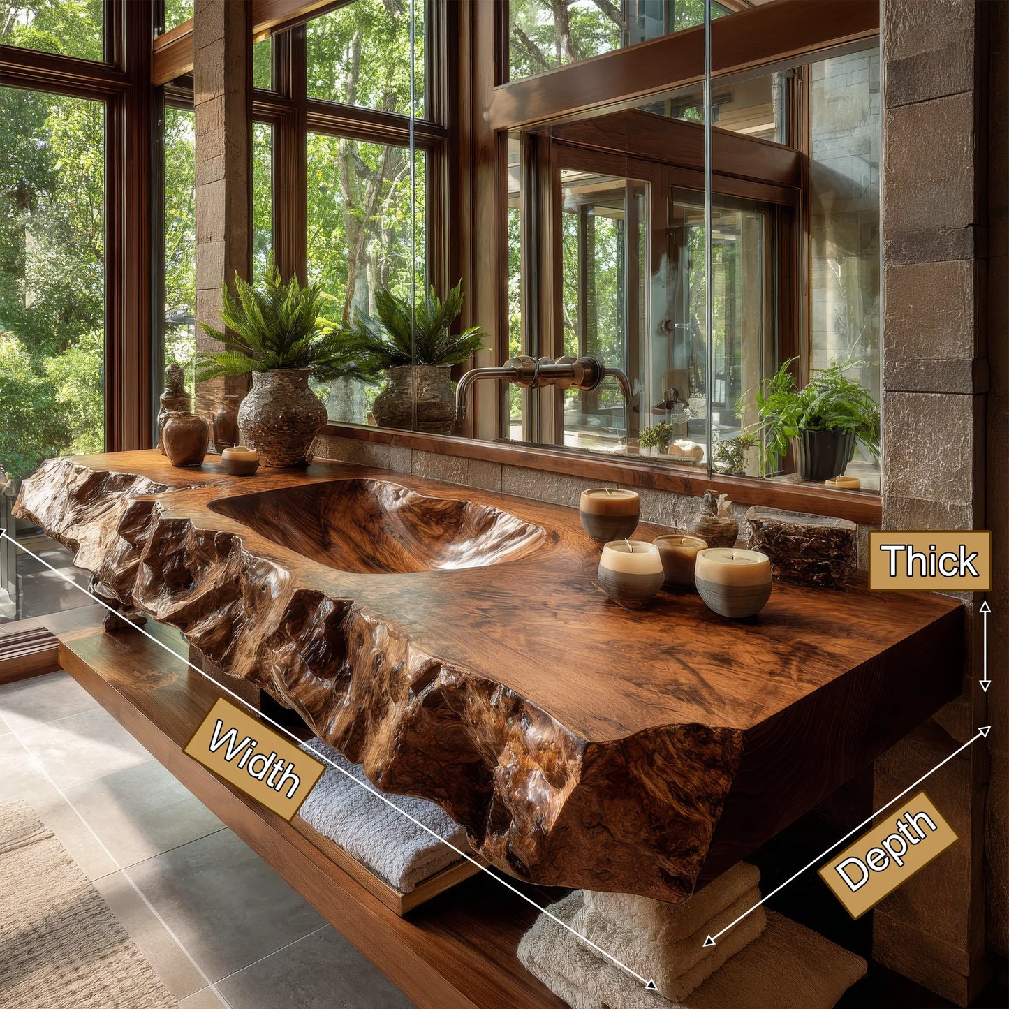 Alveric Sculpted Live Edge Solid Wood Floating Bathroom Vanity with Integrated Sink SPA365248 Lynnsnail