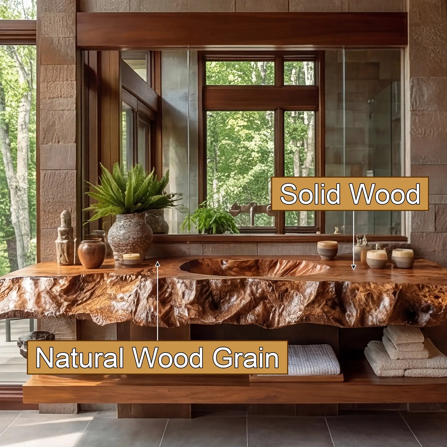 Alveric Sculpted Live Edge Solid Wood Floating Bathroom Vanity with Integrated Sink SPA365248 Lynnsnail