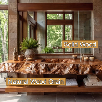 Alveric Sculpted Live Edge Solid Wood Floating Bathroom Vanity with Integrated Sink SPA365248 Lynnsnail