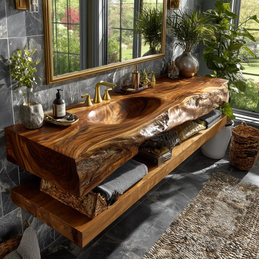 Alverin Live Edge Solid Wood Floating Bathroom Vanity with Integrated Sink SPA365012 Lynnsnail