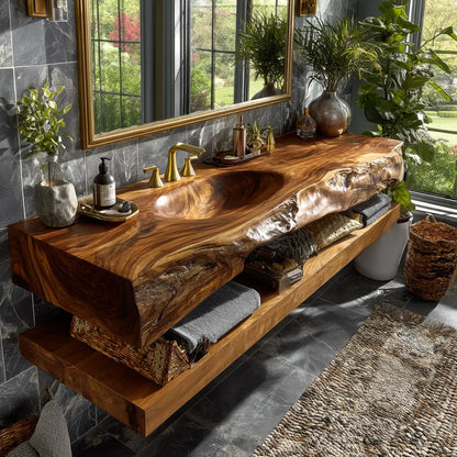 Alverin Live Edge Solid Wood Floating Bathroom Vanity with Integrated Sink SPA365012 Lynnsnail