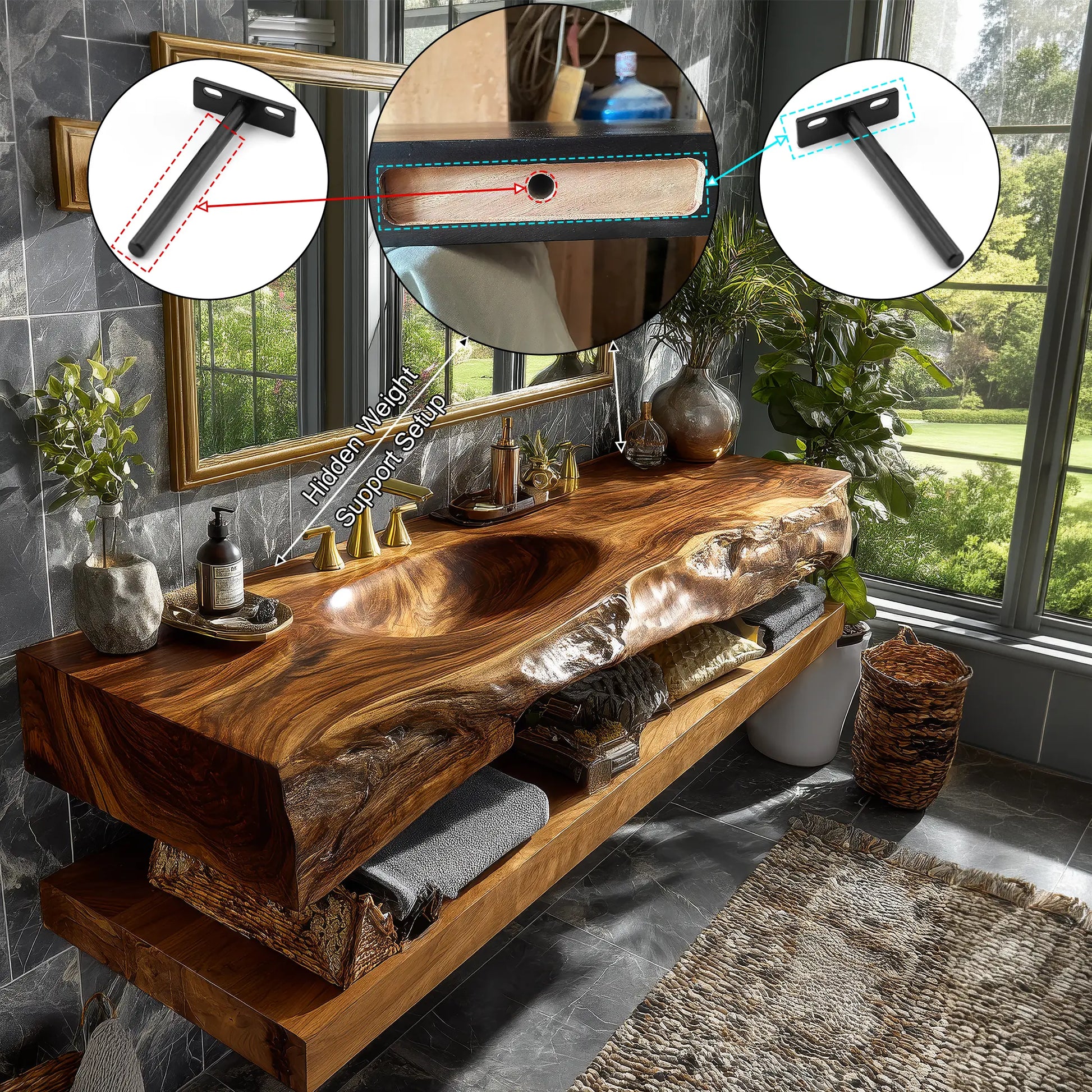 Alverin Live Edge Solid Wood Floating Bathroom Vanity with Integrated Sink SPA365012 Lynnsnail