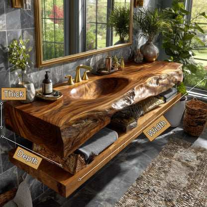Alverin Live Edge Solid Wood Floating Bathroom Vanity with Integrated Sink SPA365012 Lynnsnail