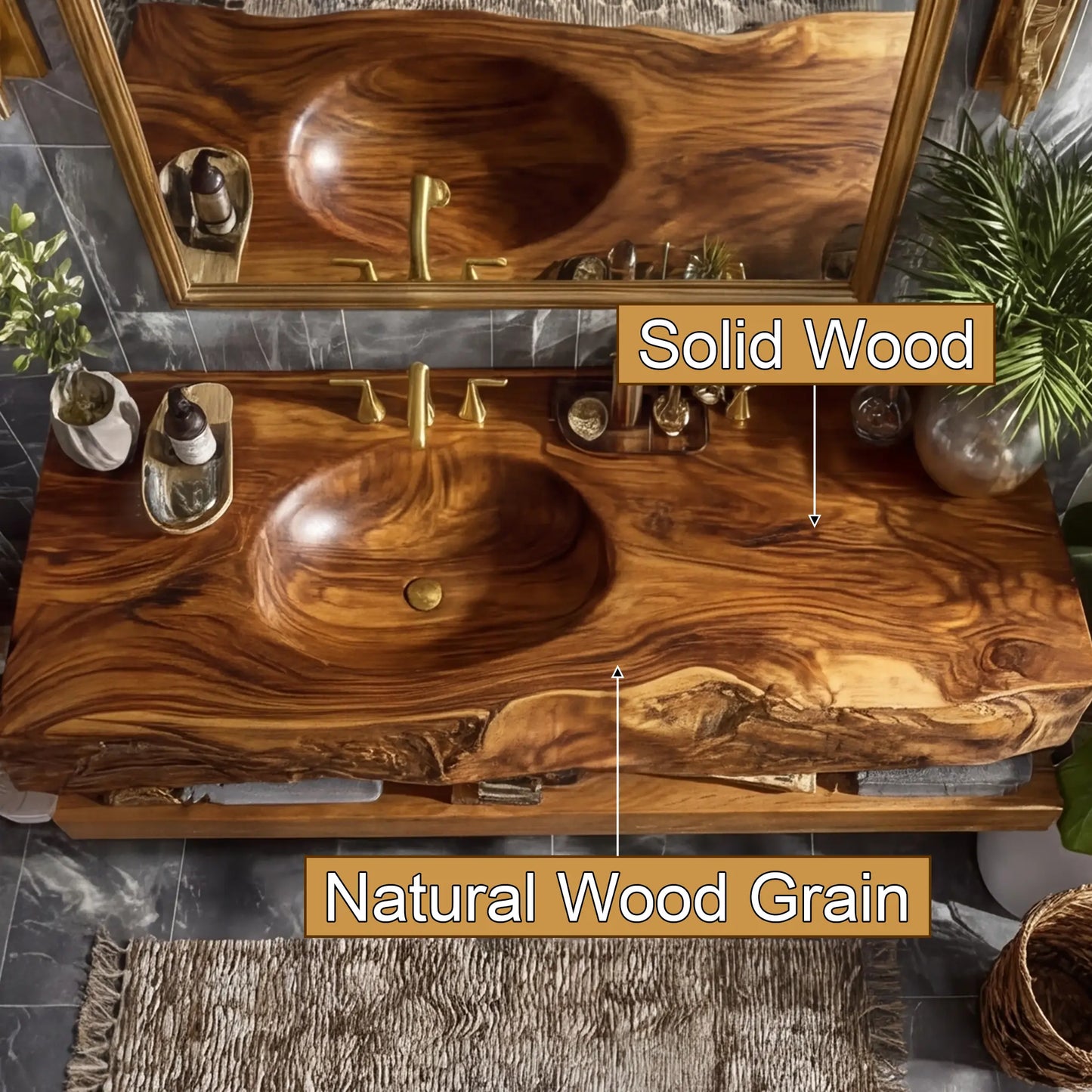 Alverin Live Edge Solid Wood Floating Bathroom Vanity with Integrated Sink SPA365012 Lynnsnail