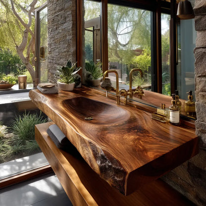 Alveris Live Edge Solid Wood Floating Bathroom Vanity with Integrated Sink SPA642310 Lynnsnail