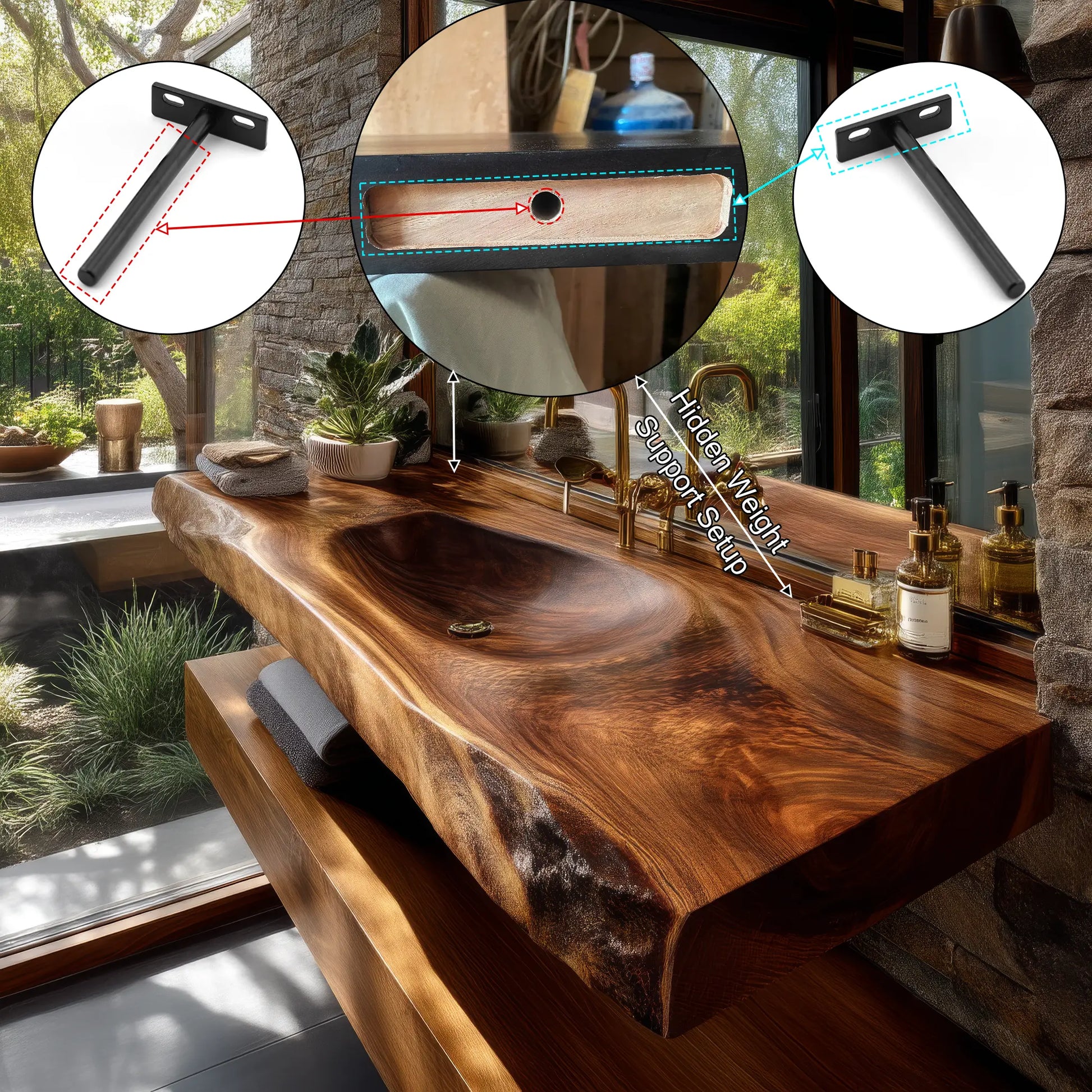 Alveris Live Edge Solid Wood Floating Bathroom Vanity with Integrated Sink SPA642310 Lynnsnail