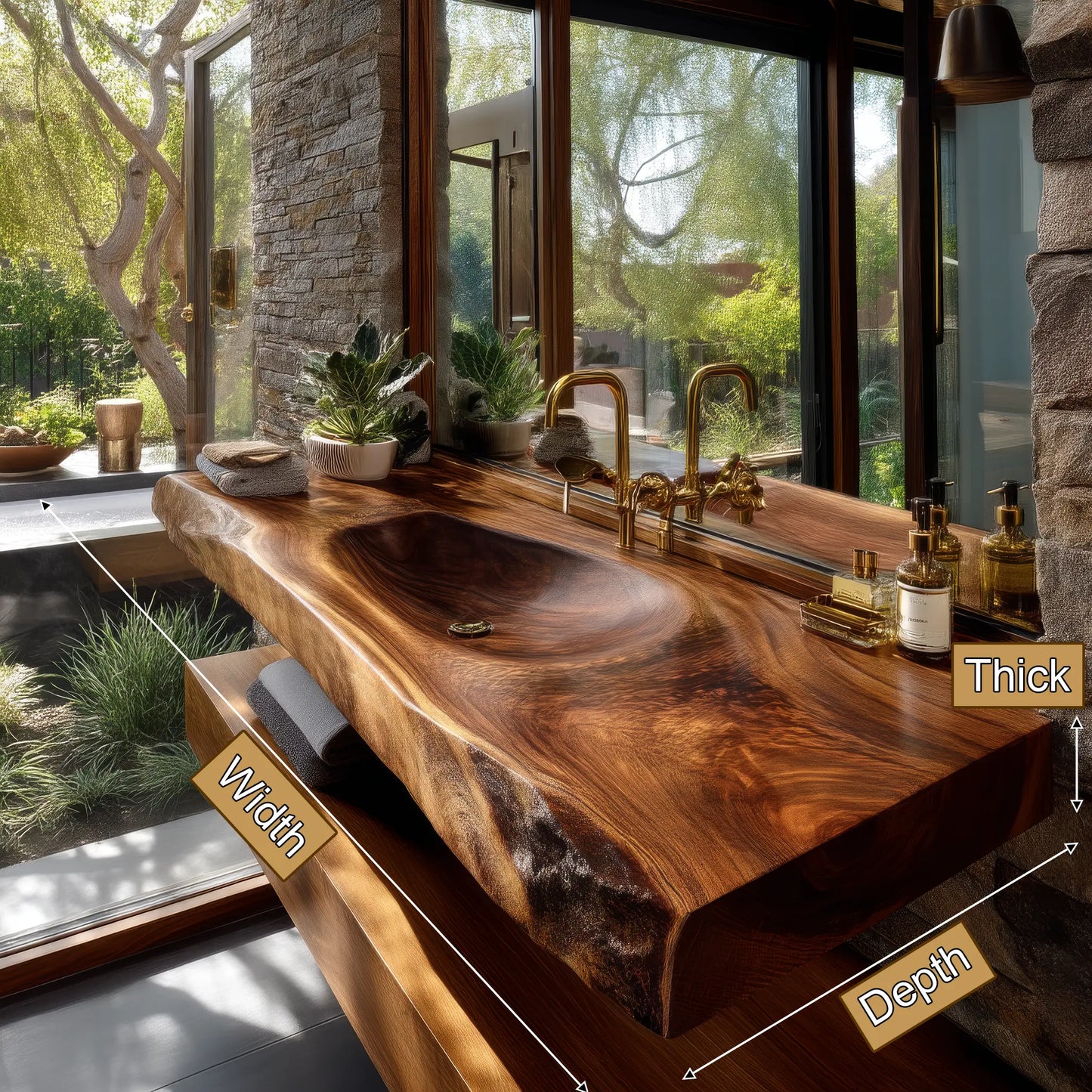 Alveris Live Edge Solid Wood Floating Bathroom Vanity with Integrated Sink SPA642310 Lynnsnail