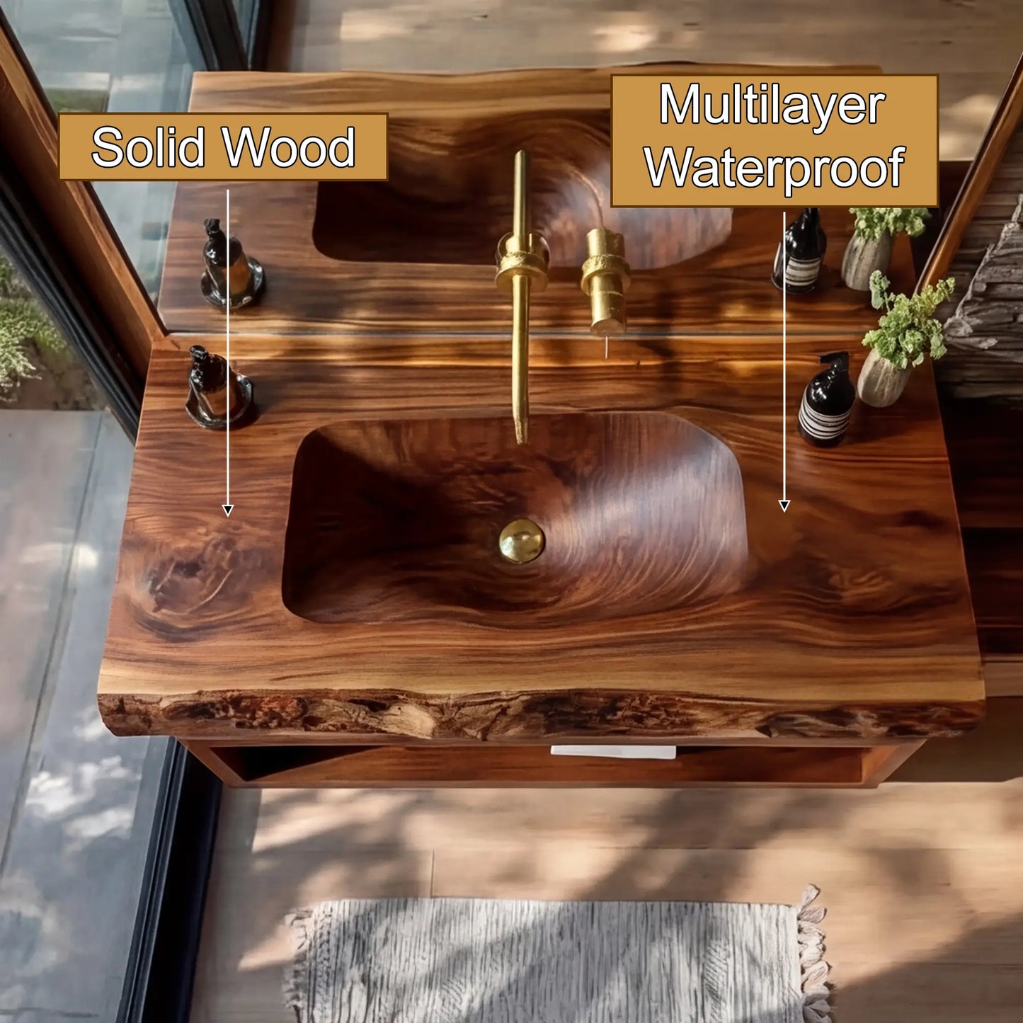 Alveris Live Edge Solid Wood Floating Bathroom Vanity with Integrated Sink SPA642310 Lynnsnail