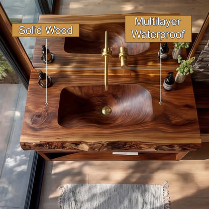 Alveris Live Edge Solid Wood Floating Bathroom Vanity with Integrated Sink SPA642310 Lynnsnail