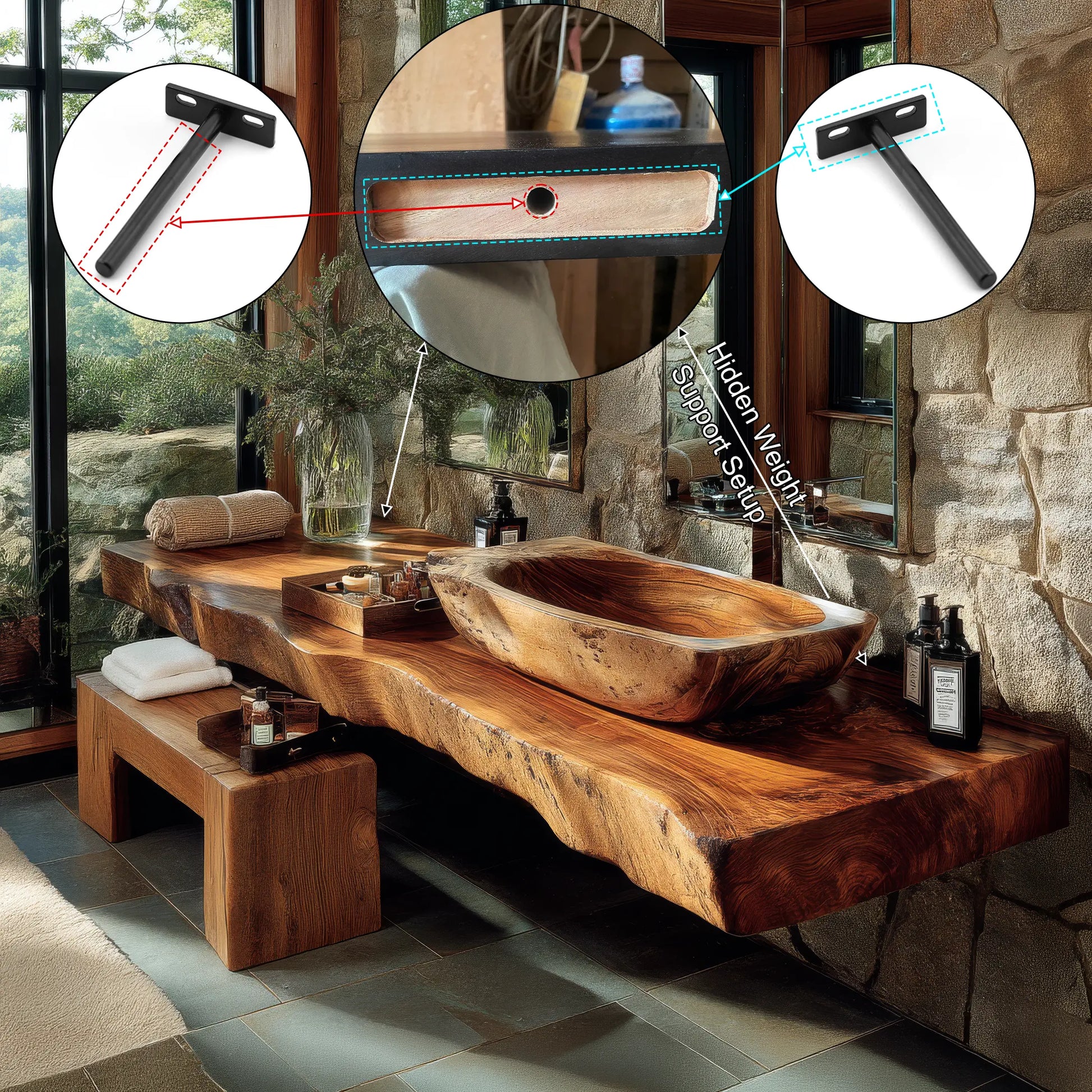 Alveron Live Edge Solid Wood Floating Bathroom Vanity SPA601905 Lynnsnail