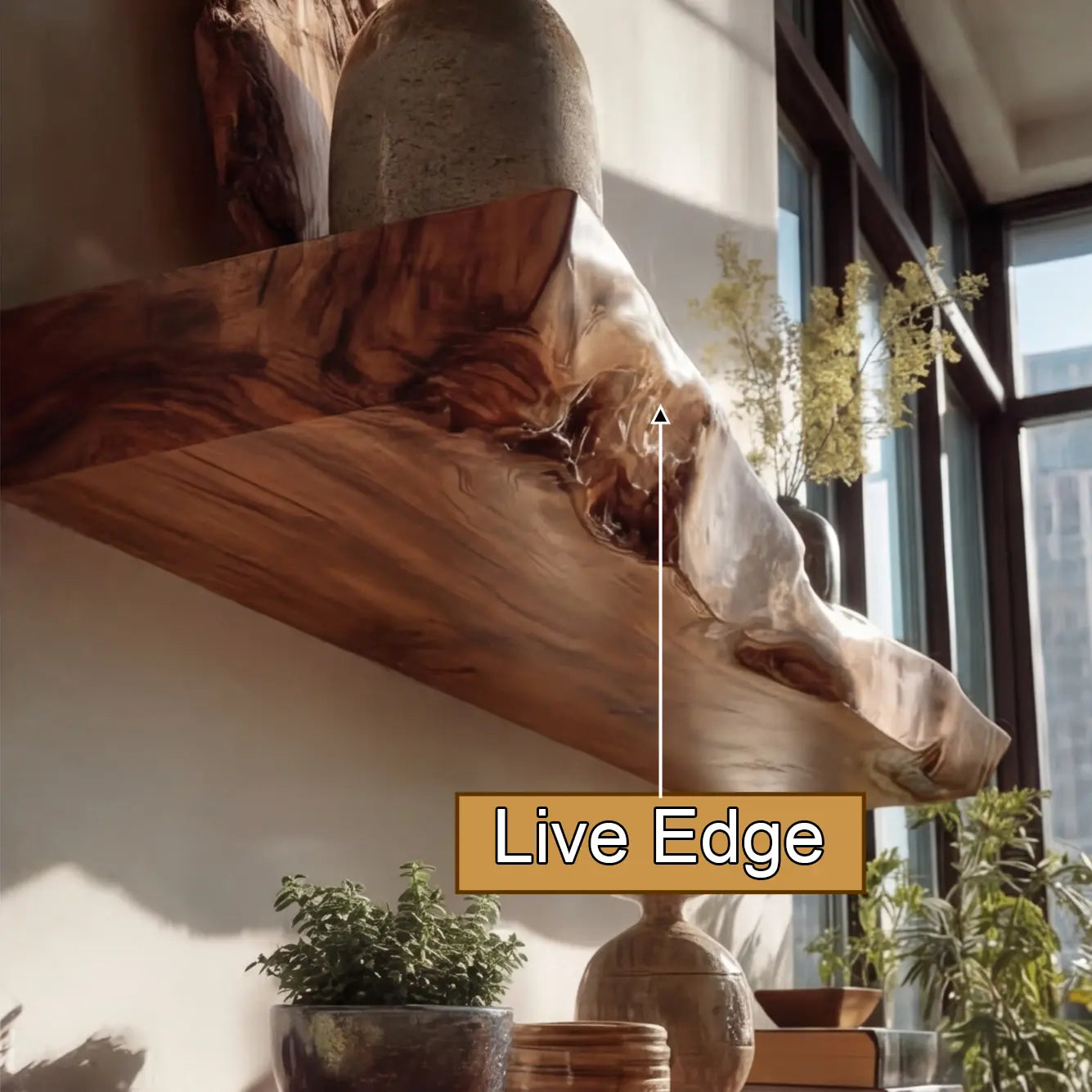 Arden Live Edge Solid Wood Floating Shelf SPA253345 Lynnsnail