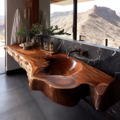 Ardento Sculpted Live Edge Solid Wood Floating Bathroom Vanity with Integrated Sink SPA353452 Lynnsnail