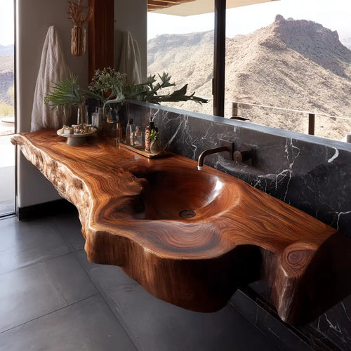 Ardento Sculpted Live Edge Solid Wood Floating Bathroom Vanity with Integrated Sink SPA353452 Lynnsnail