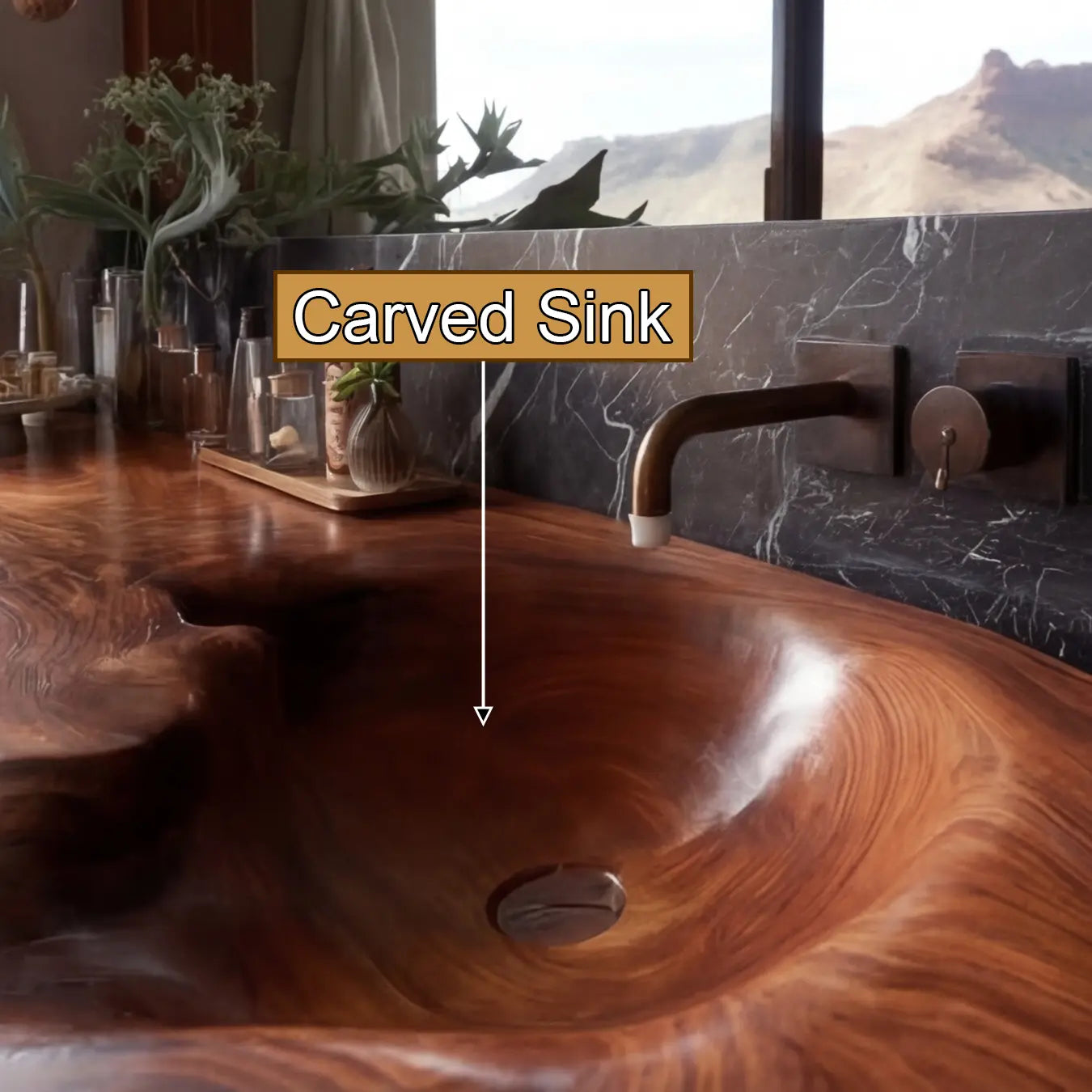 Ardento Sculpted Live Edge Solid Wood Floating Bathroom Vanity with Integrated Sink SPA353452 Lynnsnail
